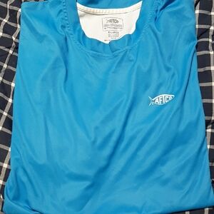 AFTCO Mens Bright Blue Short Sleeve Fishing Tee XL Loose Fit, Quick Dry